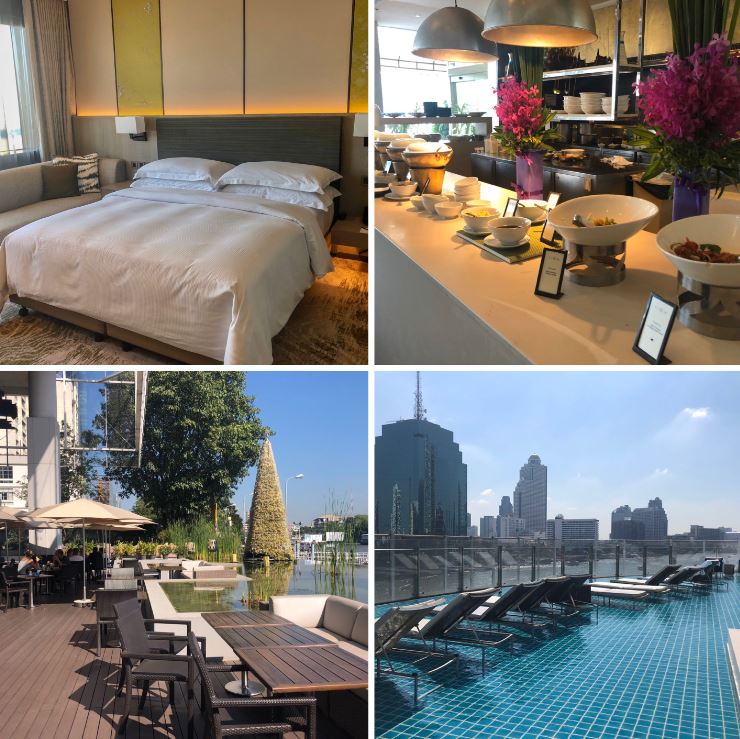 Verschiedene Ansichten des Hotels Millennium Hilton in Bangkok