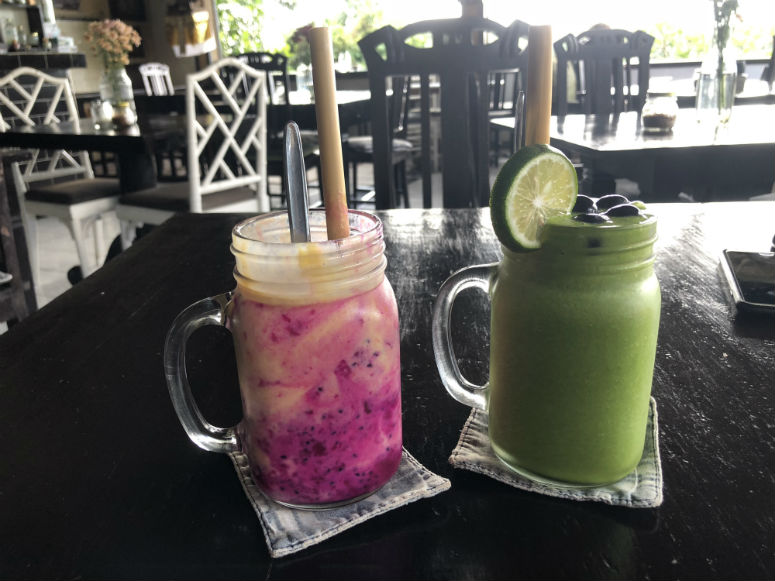 Bunte Smoothies im Restaurant The Elephant ubud