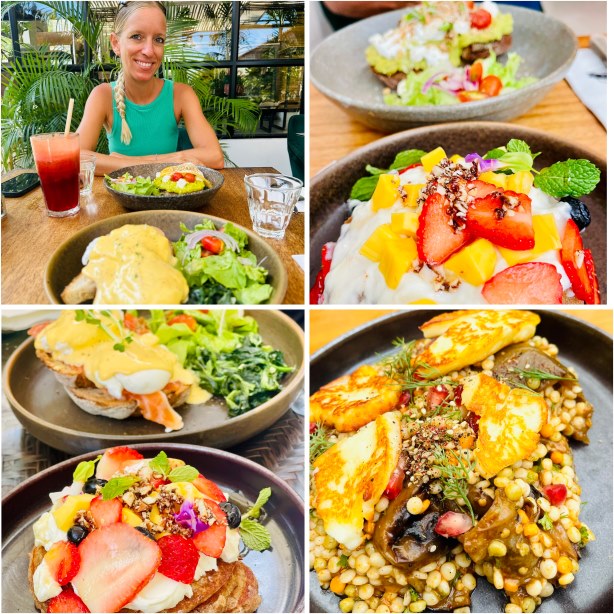 Koh Phangan Restaurants, Bubba´s, Collage mit verschiedenen Speisen wie Pancakes und Salat