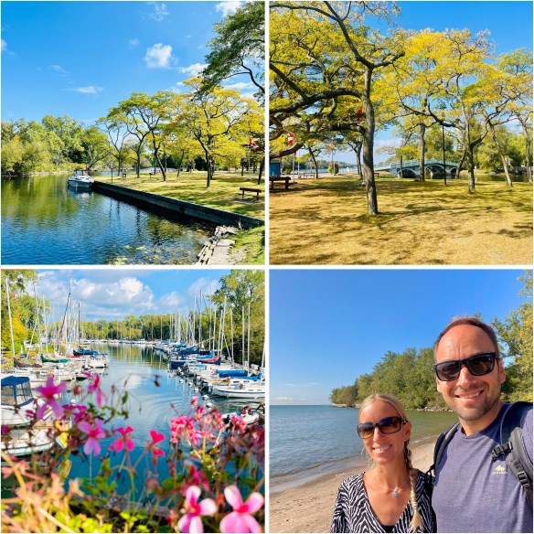 Toronto Islands, Collage mit Grünflächen, Blick auf Boote und Pärchen am Strand