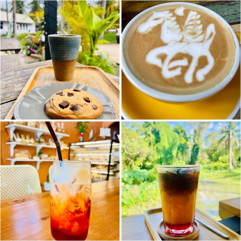 Koh Phangan Restaurants, bester Kaffee auf Koh Phangan, verschiedene Tassen und Gläser mit unterschiedlichem Kaffee