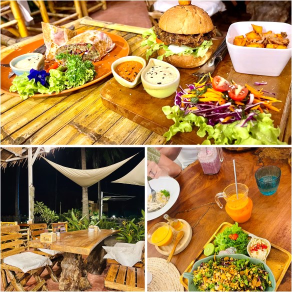 Pure Vegan Heaven, veganes Restaurant auf Koh Phangan, Teller mit Burger, Wraps und Salat
