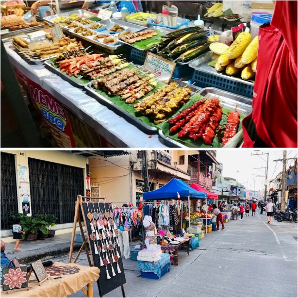 Saturday Walking Street Market, verschiedene Marktstände mit Essen und anderen Dingen